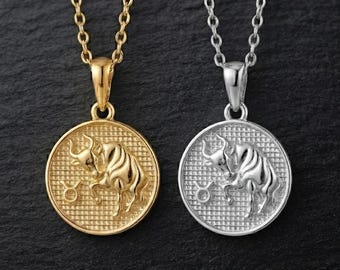 Double-Sided Taurus Necklace: 925 Sterling Silver Zodiac Charm