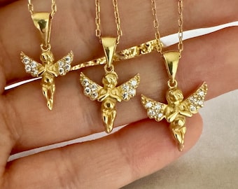 Ciondolo angioletto in argento sterling: collana cherubino, ciondolo custode