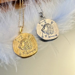 Srebrny naszyjnik ze srebrem Sterling Leo, pozłacany wisiorek Leo, zawieszka ze znakiem zodiaku, złoty naszyjnik ze znakiem zodiaku, pomysł na prezent urodzinowy, zawieszka Coin Leo