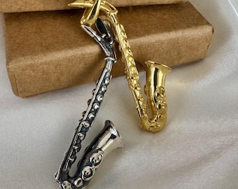 Sterling Silver Saxophone Pendant: Handmade Music Jewelry, Jazz Gift