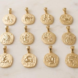 Zodiac Necklace - 925 Sterling Silver or Gold Plated Zodiac Coin Pendant - Unisex Gift image 1
