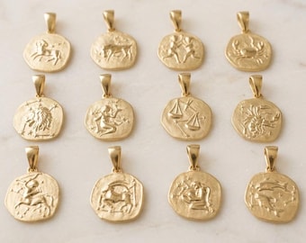 Collar del zodíaco - Colgante con moneda del zodíaco en plata de ley 925 o chapado en oro - Regalo unisex