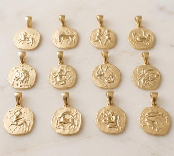 Zodiac Necklace - 925 Sterling Silver or Gold Plated Zodiac Coin Pendant - Unisex Gift