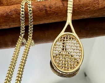 Gold Plated Sterling Silver Tennis Racket Necklace | Sporty Pendant for Players