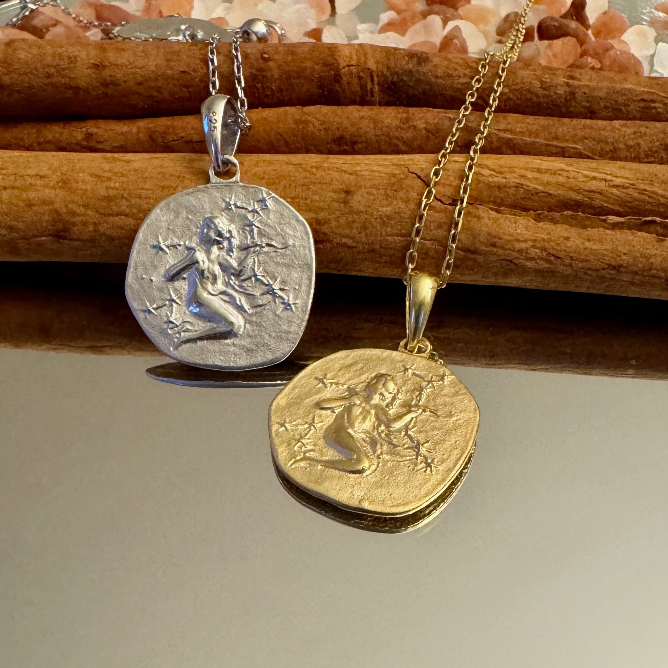 Sterling Silver Virgo Necklace: Embossed Zodiac Sign Pendant - Etsy