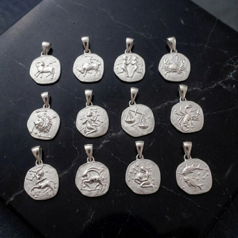 Zodiac Necklace - 925 Sterling Silver or Gold Plated Zodiac Coin Pendant - Unisex Gift image 2