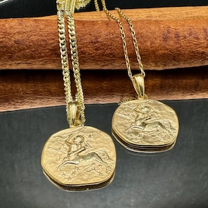 Sterling Silver Sagittarius Necklace, Gold-Plated Sagittarius Pendant, Gold Zodiac Necklace, Birthday Gift Idea, Coin Sagittarius Charm