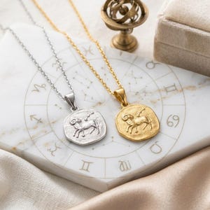 Zodiac Necklace - 925 Sterling Silver or Gold Plated Zodiac Coin Pendant - Unisex Gift image 3