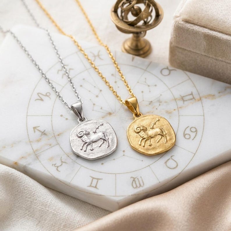 Zodiac Necklace - 925 Sterling Silver or Gold Plated Zodiac Coin Pendant - Unisex Gift image 3