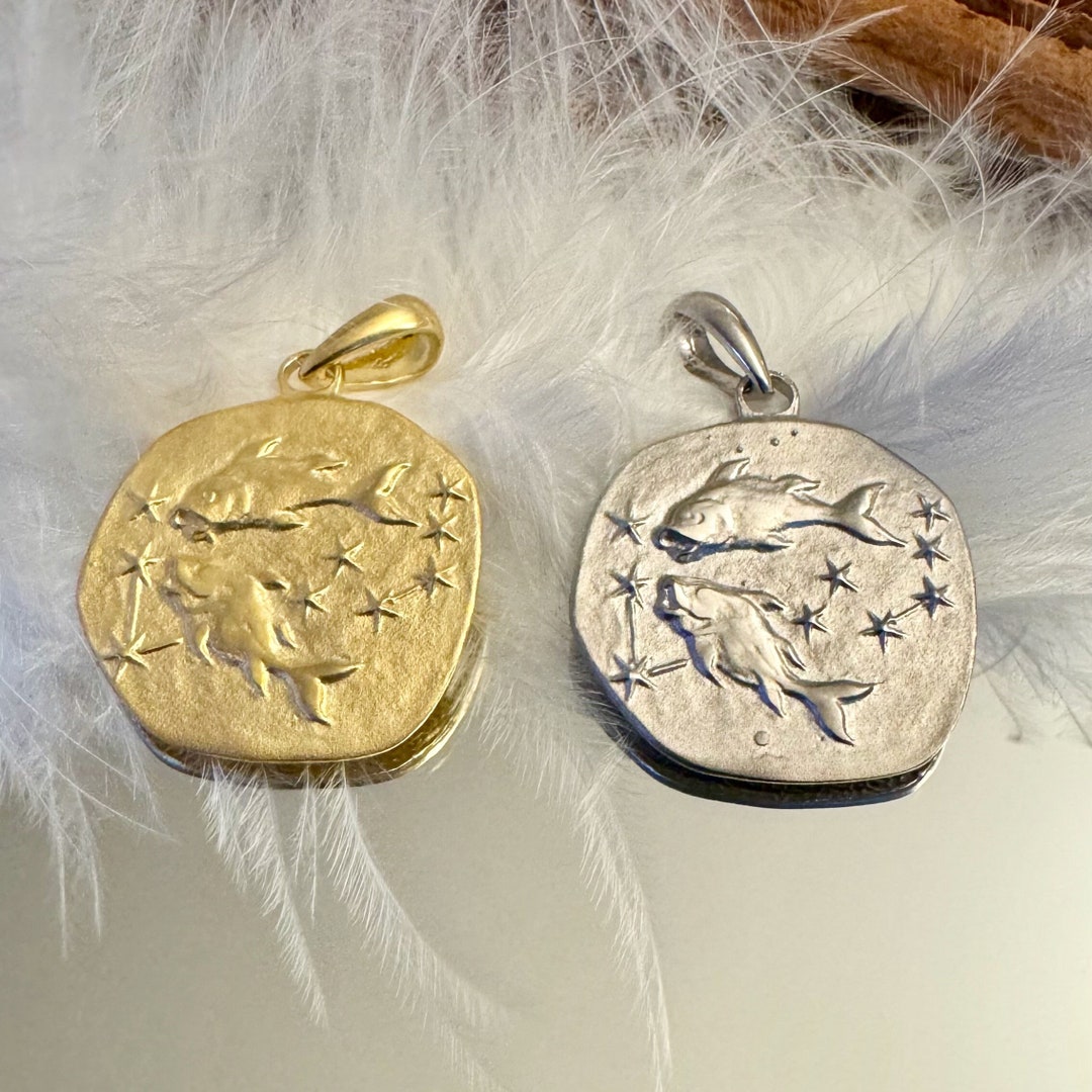 Sterling Silver Pisces Necklace: Gold-plated Zodiac Sign Pendant - Etsy