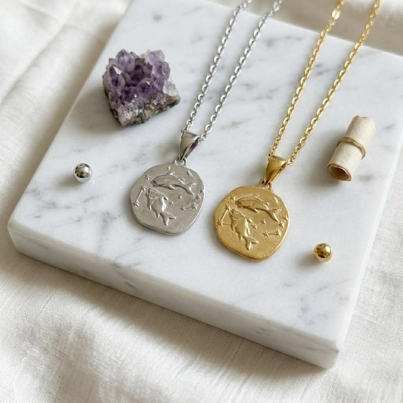 Zodiac Necklace - 925 Sterling Silver or Gold Plated Zodiac Coin Pendant - Unisex Gift image 14