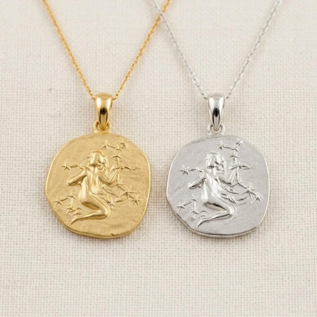 Sterling Silver Virgo Necklace: Embossed Zodiac Sign Pendant - Etsy