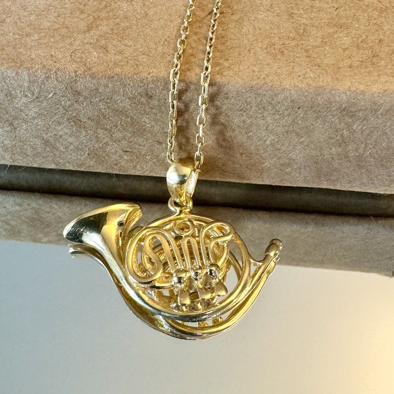 Sterling Silver French Horn Necklace, French Horn Pendant, Musical