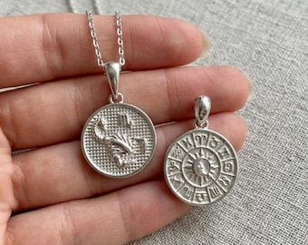 Double-Sided Scorpio Necklace, Sterling Silver Zodiac Pendant