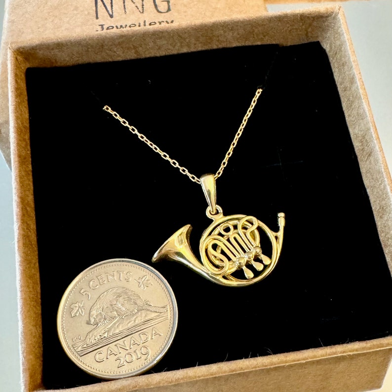 Sterling Silver French Horn Necklace, French Horn Pendant, Musical
