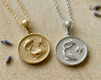 Collar del signo zodiacal Piscis: dije de plata de ley 925 de doble cara