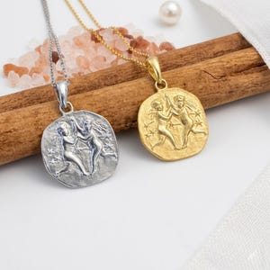 Sterling Silver Gemini Zodiac Pendant: Gold-Plated Gemini Charm
