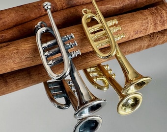Sterling Silver Trumpet Necklace: Musician Jewelry, Jazz Instrument Charm