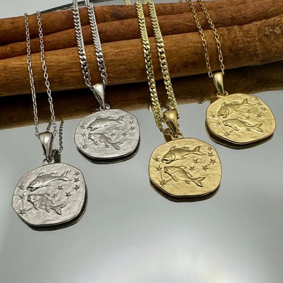 Sterling Silver Pisces Necklace: Gold-Plated Zodiac Sign Pendant