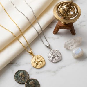 Zodiac Necklace - 925 Sterling Silver or Gold Plated Zodiac Coin Pendant - Unisex Gift image 12