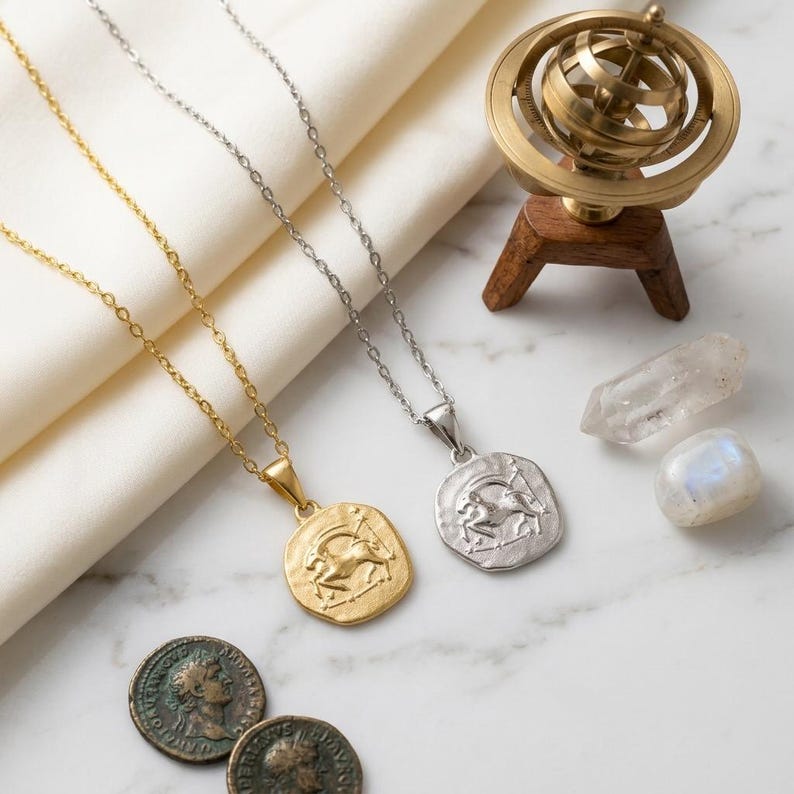 Zodiac Necklace - 925 Sterling Silver or Gold Plated Zodiac Coin Pendant - Unisex Gift image 12