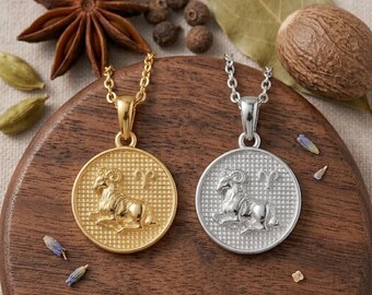 Collier double face Bélier : breloque zodiaque en argent sterling plaqué or 24 carats