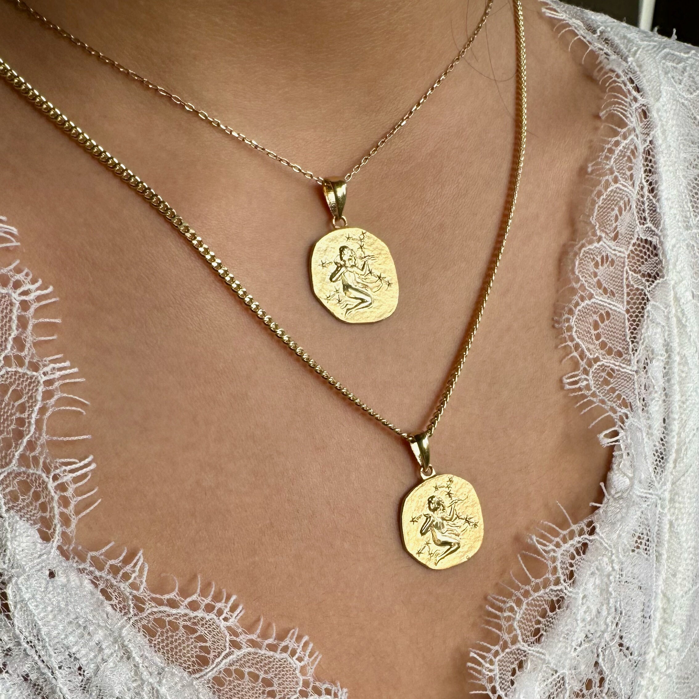 Sterling Silver Virgo Necklace: Embossed Zodiac Sign Pendant - Etsy