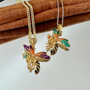 Hummel Halskette, Bunte Emaille Biene, Silber Bienen Anhänger, Gold Honig Bienen Schmuck, 925er Silber Bienen Charm, Geburtstagsgeschenk für Oma