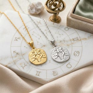 Zodiac Necklace - 925 Sterling Silver or Gold Plated Zodiac Coin Pendant - Unisex Gift image 6