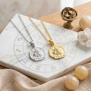 Zodiac Necklace - 925 Sterling Silver or Gold Plated Zodiac Coin Pendant - Unisex Gift image 7
