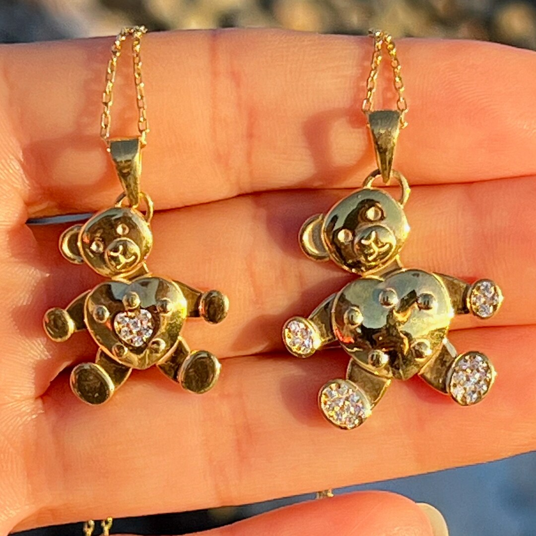 Sterling Silver Teddy Bear Pendant Teddy Bear Necklacekids Etsy