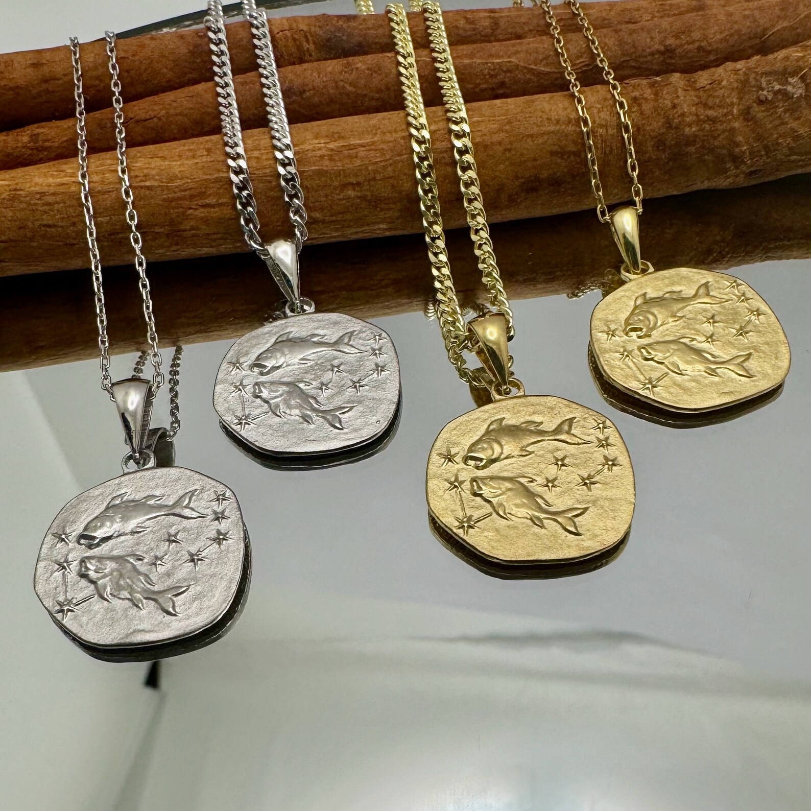 Sterling Silver Pisces Necklace: Gold-plated Zodiac Sign Pendant - Etsy