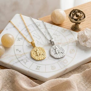 Zodiac Necklace - 925 Sterling Silver or Gold Plated Zodiac Coin Pendant - Unisex Gift image 11
