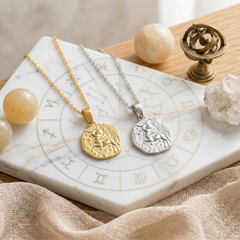 Zodiac Necklace - 925 Sterling Silver or Gold Plated Zodiac Coin Pendant - Unisex Gift image 11