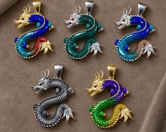 Large Dragon Necklace, Sterling Silver Fantasy Pendant