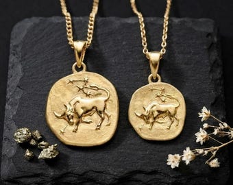 14K Gold Taurus Necklace: Handmade Zodiac Bull Pendant