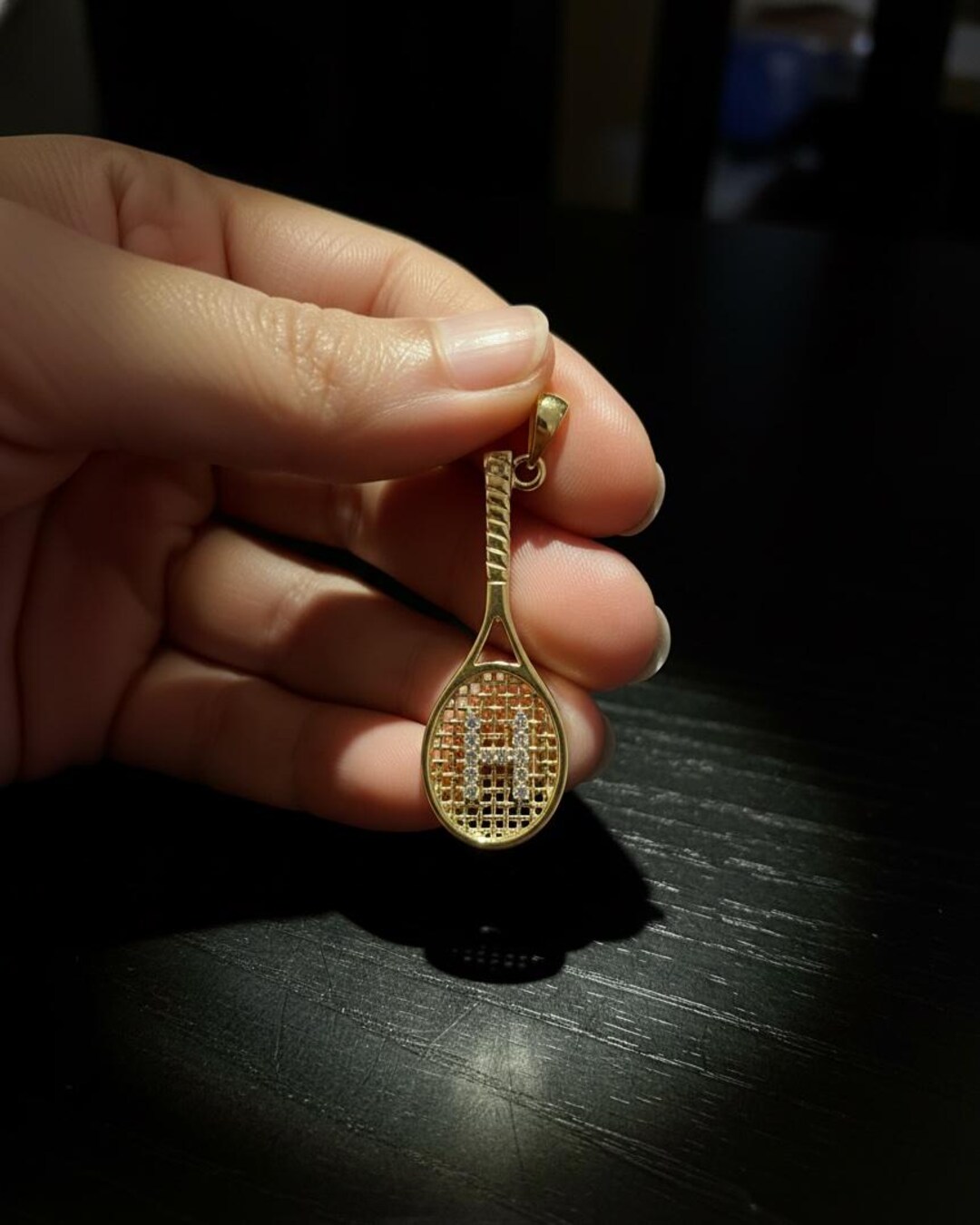 Personalized Solid Gold Tennis Racket Necklace: Special Gift for Tennis ...