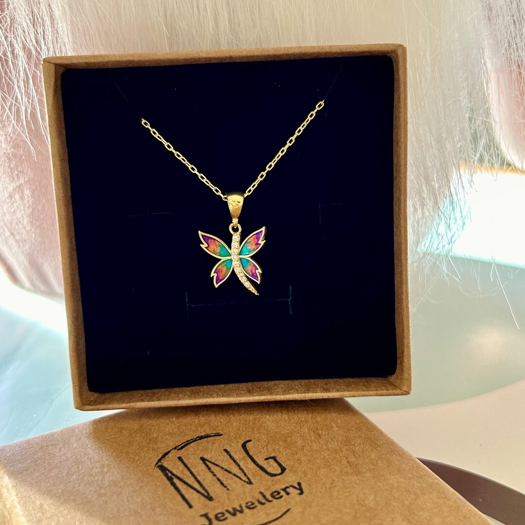 Small Butterfly Necklace Zircon Enamel Charm Cute Christmas Etsy