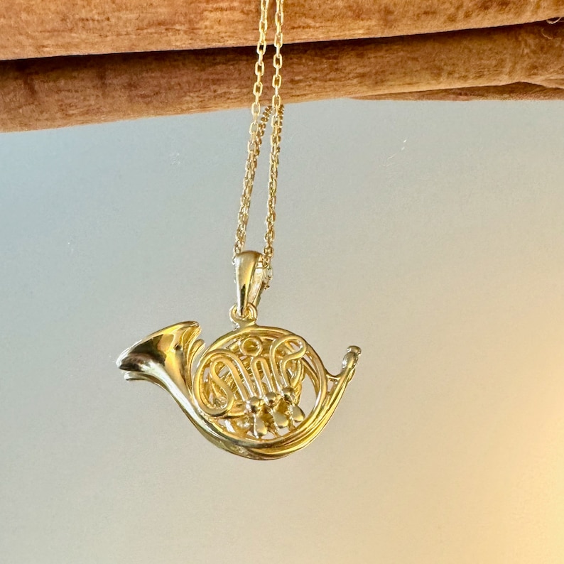 Sterling Silver French Horn Necklace, French Horn Pendant, Musical
