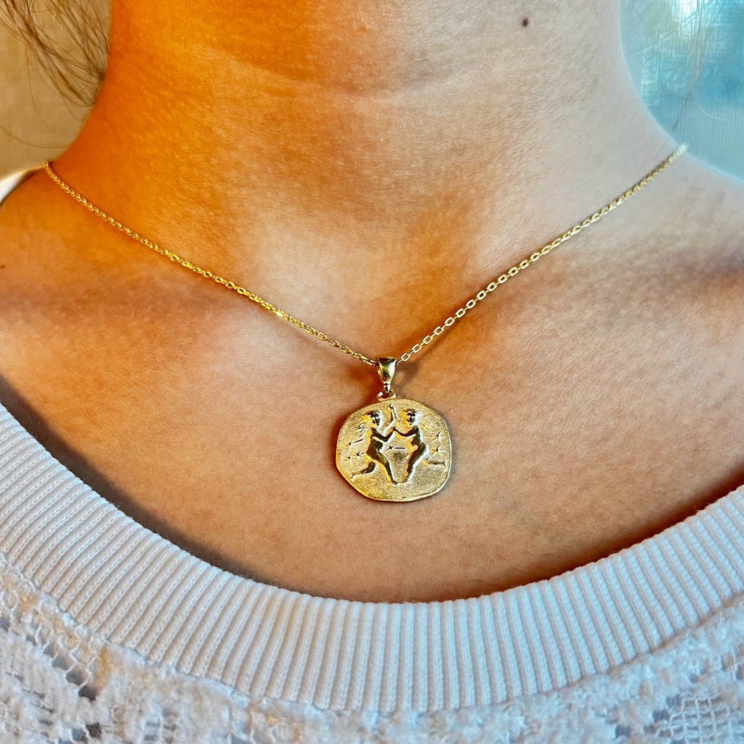 Sterling Silver Gemini Pendant Gold Gemini Charm Zodiac Sign Etsy