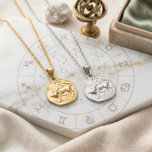 Zodiac Necklace - 925 Sterling Silver or Gold Plated Zodiac Coin Pendant - Unisex Gift image 4