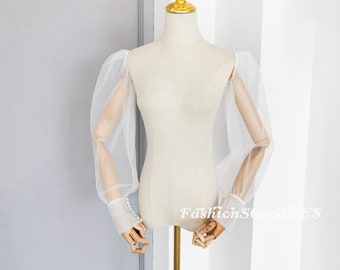 Abnehmbare lange Tüllärmel mit Knopf, individuell gefärbte Tüllärmel, abnehmbare Hochzeitsärmel, elegante Braut-Puffärmel