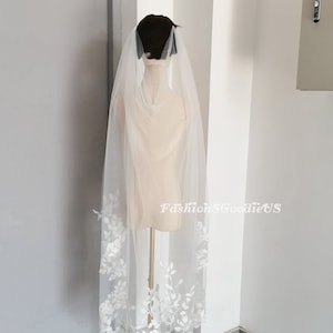 Leaf Lace Draped Wedding Veil, Drape Veil, Bohemia Bridal Veil, Veil with Hair Combs, Bridal Wedding Veil, Wedding Draped Veil, Leaves Veil