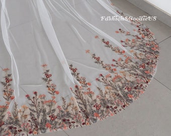 New! Autumn Wildflower Lace with Sparkle Sequins Wedding Veil, Secret Garden Floral Bridal Veil, Flowery Cathedral Length Custom Length Veil