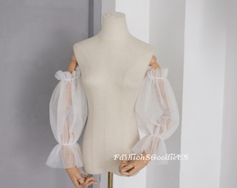 Gekräuselte Puff-Tüll-Ärmel, Benutzerdefinierte Farbe Hochzeit Ärmel, Abnehmbare Ärmel, Abnehmbare Ärmel für Brautkleid, Fee Hochzeit Ärmel