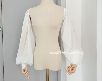 New Design Chiffon Long Sleeves, Chiffon Bridal Sleeves, Fairy Puff Wedding Sleeves, Black/White Removable Sleeves for Wedding Dress