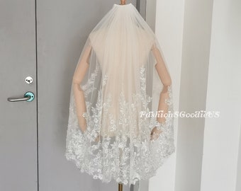Sparkly Sequins Flower Veil, Sparkling Flowers Wedding Veil, Luxury Single One Layer Bridal Veil, Bohemia Flowery Veil, Veil for Bride