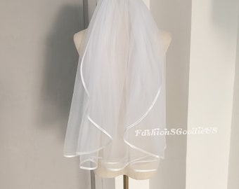 Minimalist Plain Tulle Short Veil, Simple Bridal Veil, Elbow Length, Fingertip Custom Length, Soft Tulle Wedding Veil, Elegant Wedding Veil