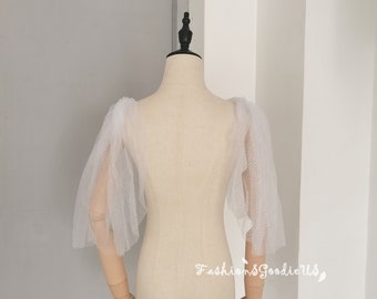 Glitter Tulle Sleeves, Starry Tulle Sleeves, Detachable Shoulder Veil,  Removable Sleeves for Wedding Dress, Detachable Wedding Sleeves