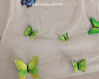 Green Blue 3D Butterfly Wedding Veil, Forest Theme Veil for Bride, Dreamy Butterfly Wedding Veil, One Layer Veil, Custom Tulle Color Veil